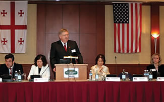 Photo showing U.S. Ambassador to Georgia, John Tefft, speaking at the Eighth Central Asia and the Caucasus and the Regional Forum on Export Controls, held in Tbilisi, Georgia.