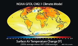 Image showing one of the 20 model runs used in the production of IPCC reports; which were done by the NOAA Geophysical Fluid Dynamics Laboratory.