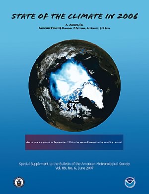 Photo showing the cover from the annual state of the climate report.