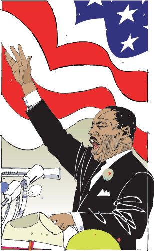 Drawing showing Martin Luther King, Jr., giving a speech