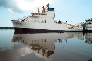 Photo showing the NOAA ship HENRY B. BIGELOW after being launched at the VT Halter Marine Inc., shipyard in Moss Point, MS.