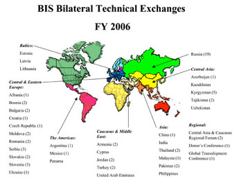 Map of Bureau of Industry and Security FY 2006 Bilateral Technical Exchanges