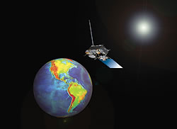 NOAA illustration showing the geostationary satellite orbiting the Earth.